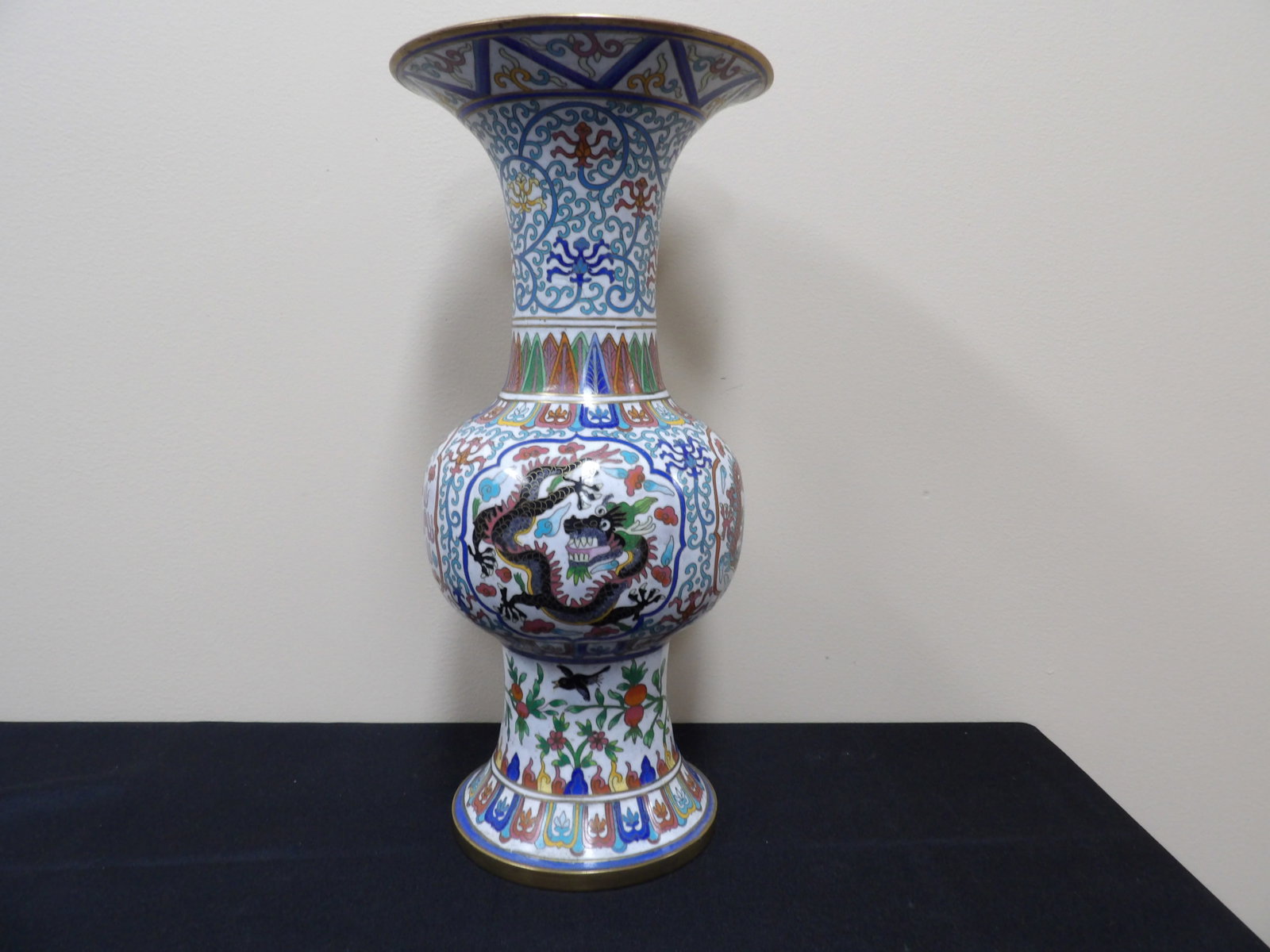 Chinese cloisonne dragon Gu vse or sleeve vase: 16 inches height. We will inhouse ship items to you very affordable and efficient. Select self-arrange shipping.