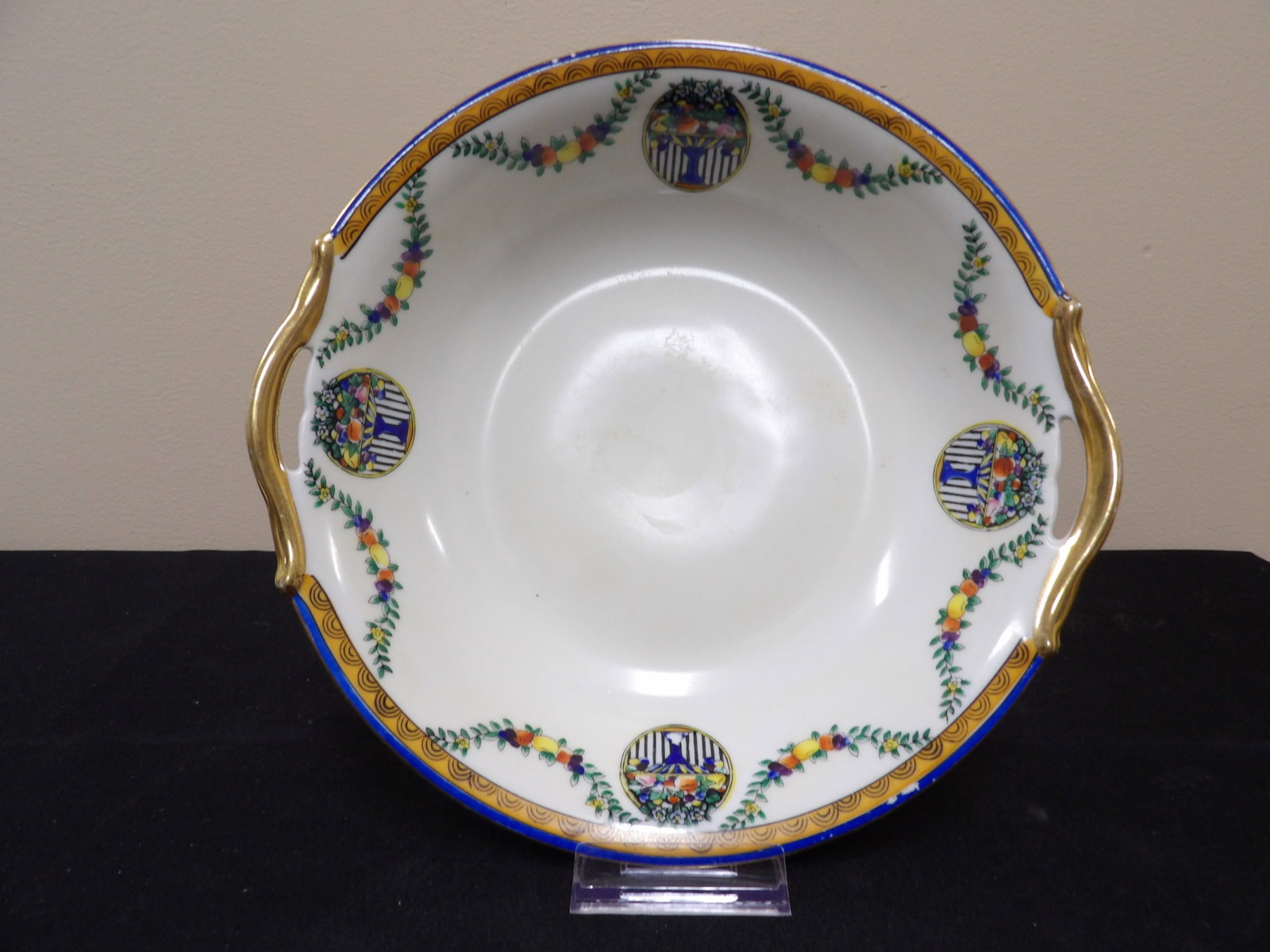 vintage Noritake Morimura hand painted handled serving bowl: 10 inches length. We will inhouse ship items to you very affordable and efficient. Select self-arrange shipping.