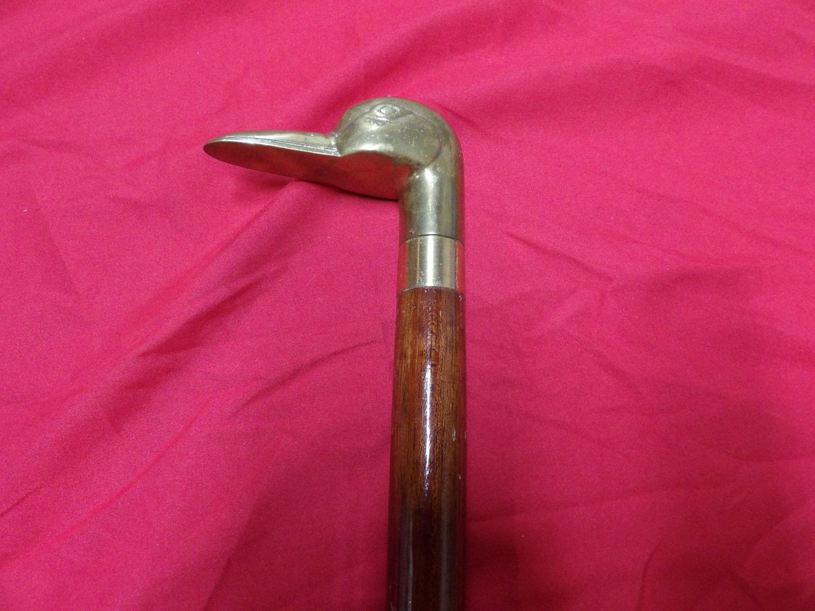 brass duck head and wood walking stick or cane: 35 inches height.