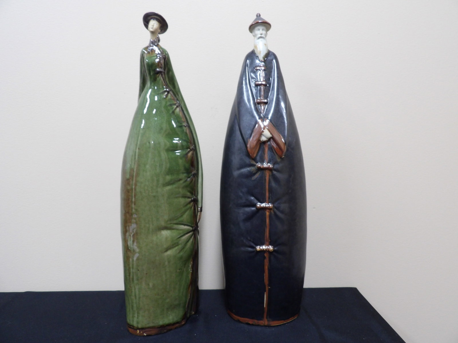 lot of 2 extra tall vintage ceramic Asian sculptural figures: Over 20 inches height. We will inhouse ship items to you very affordable and efficient. Select self-arrange shipping.