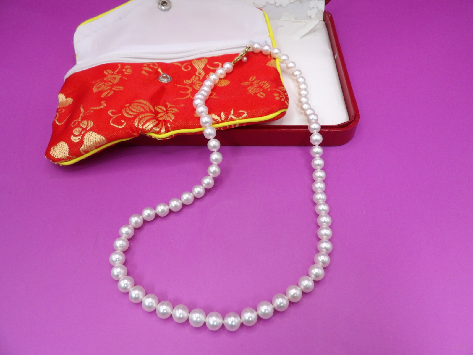 Mikimoto cultured pearl necklace with 18k gold ornate clasp - Appraisal available: Uniform strand of 64 approx. 6.49 to 6.97 mm cultured pearl beads. Stamped 750 on clasp. 18 inches long. We will inhouse ship items to you very affordable and efficient. Select self-arrange shipping.