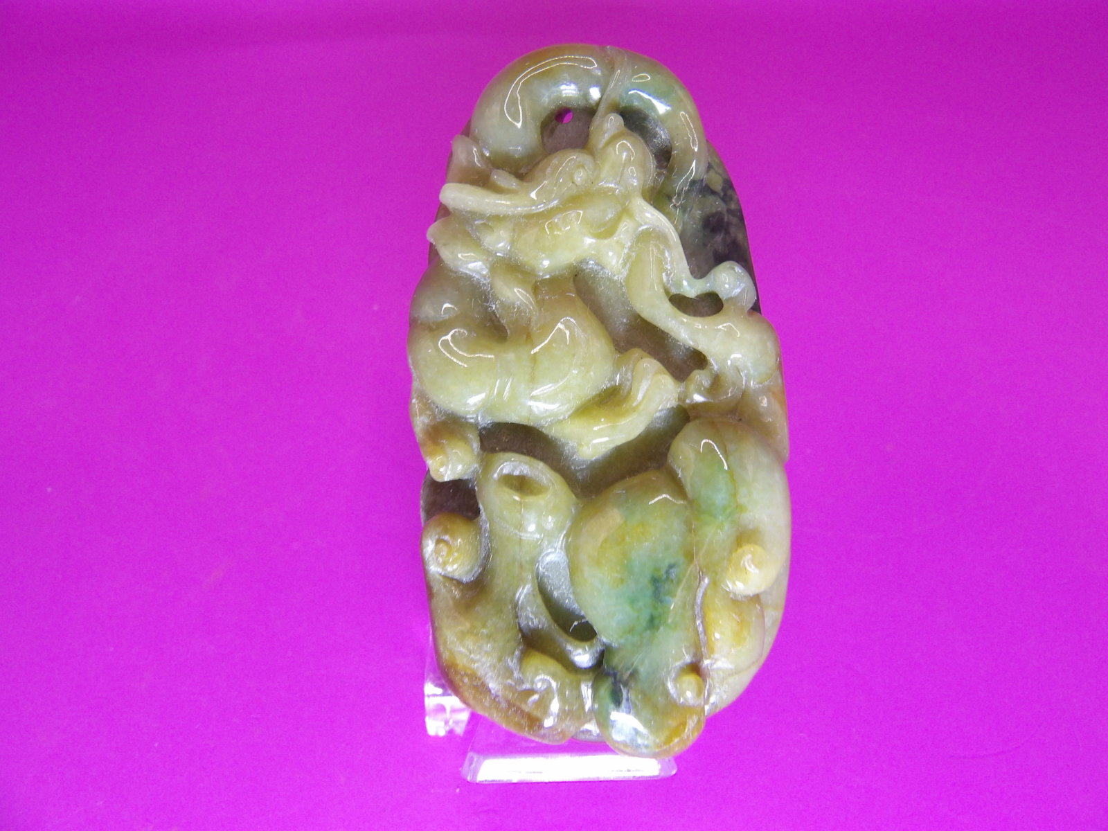 Chinese jadeite jade carved dragon pendant: 2.6 inches height. 50 grams. We will inhouse ship items to you very affordable and efficient. Select self-arrange shipping.