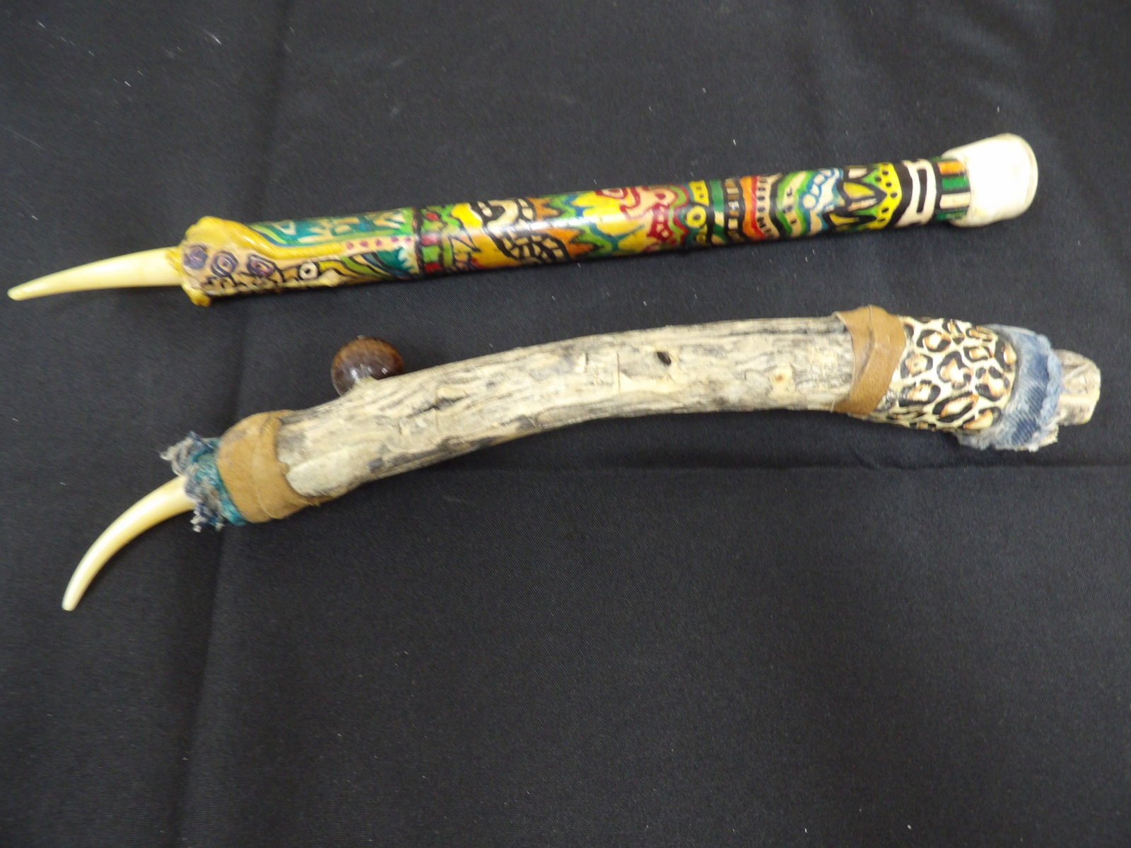 hand painted hand carved Native American ritual sticks: Longer one is 14 inches length. We will inhouse ship items to you very affordable and efficient. Select self-arrange shipping.