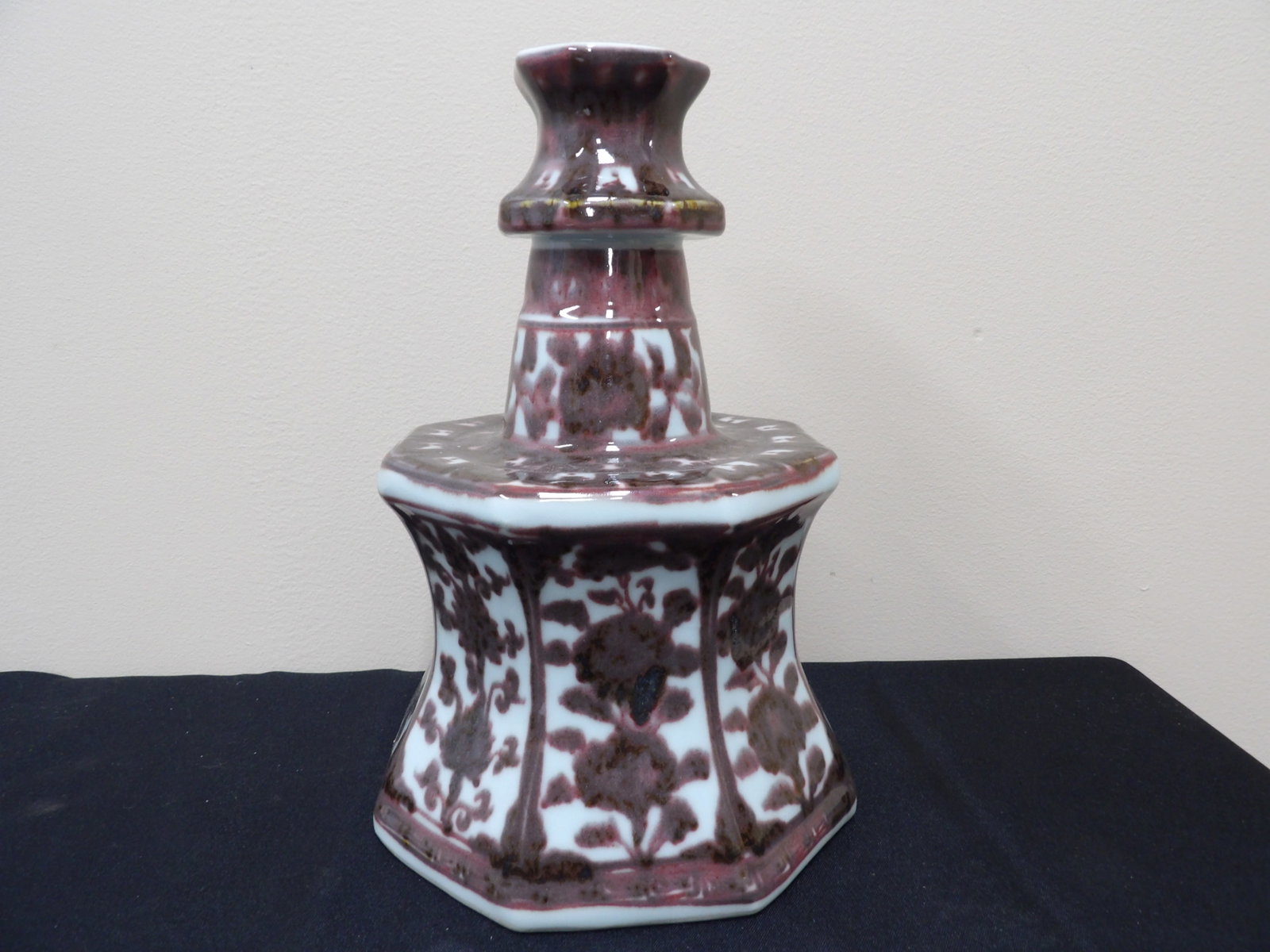Chinese red underglaze porcelain candle holder with Ming dynasty mark: 10.7 inches height.