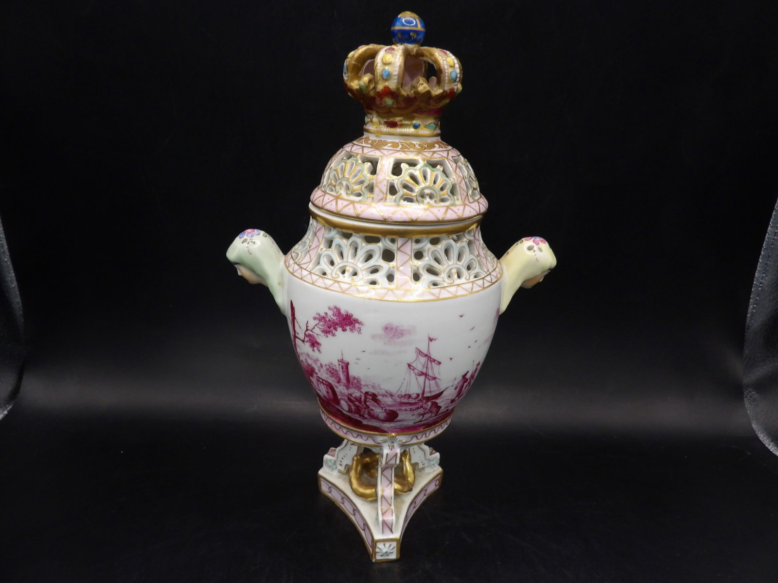 Rare early Meissen porcelain lidded vase very ornate signed: 9.5 inches height. We will inhouse ship items to you very affordable and efficient. Select self-arrange shipping.