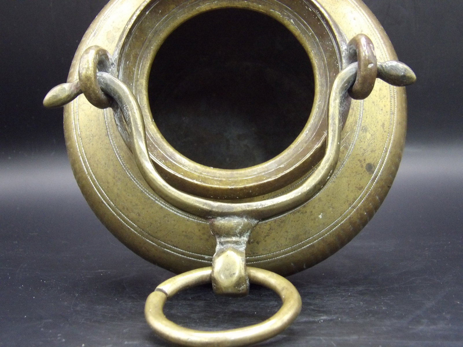 19th Century Indian Religious Brass Holy Water Pot: Pot is over 5 inches height. With hook it's about 10 inches. We will inhouse ship items to you very affordable and efficient. Select self-arrange shipping.