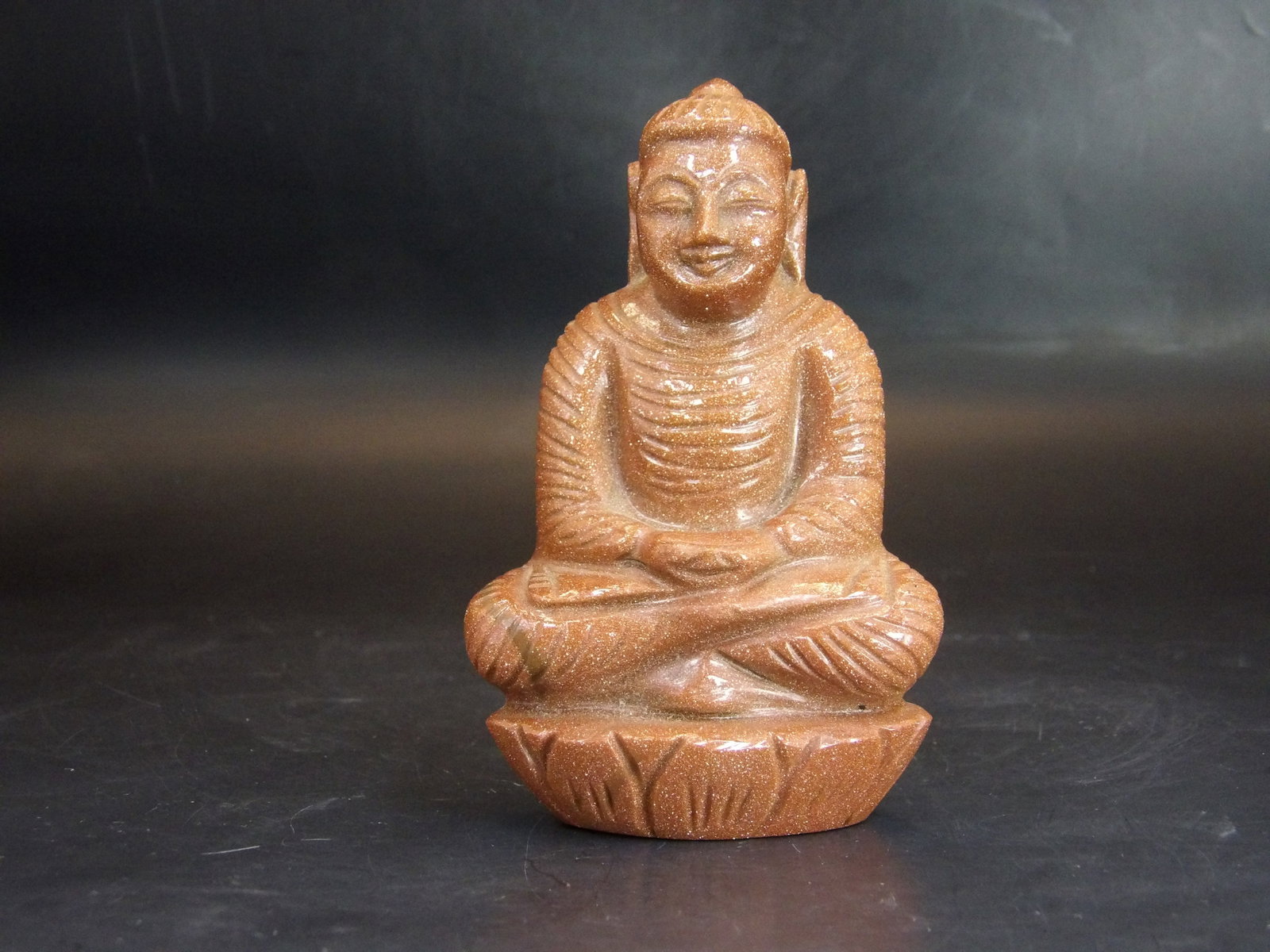 Chinese Qing Dynasty Goldstone Buddha Statue: 4 inches height. 286 grams. We will inhouse ship items to you very affordable and efficient. Select self-arrange shipping.