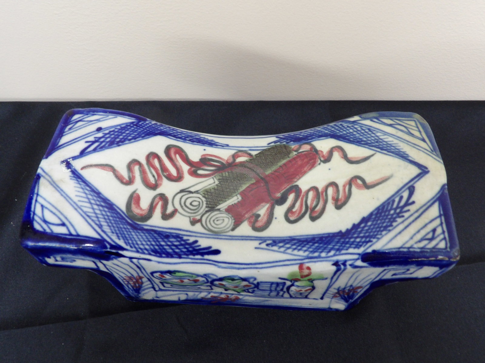 Antique Chinese Hand Painted Porcelain Pillow: Size 9 x 3.8 x 4.2 inches. We will inhouse ship items to you very affordable and efficient. Select self-arrange shipping.