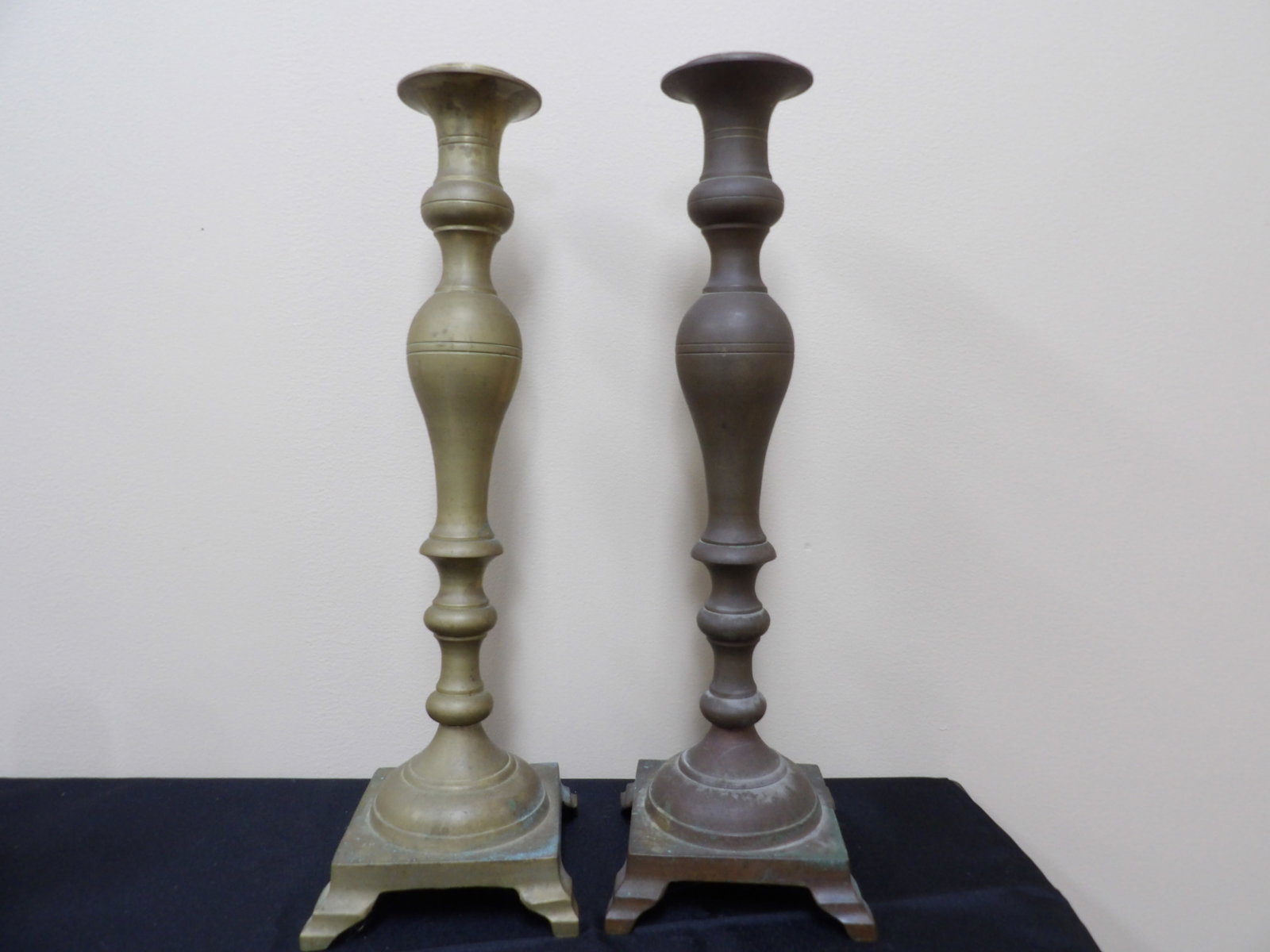 Tall (18 Inches) And Heavy (12 Lbs) Antique Pair Bronze Candlesticks: Total weight is over 12 lbs. One is darker due to oxidation. We will inhouse ship items to you very affordable and efficient. Select self-arrange shipping.