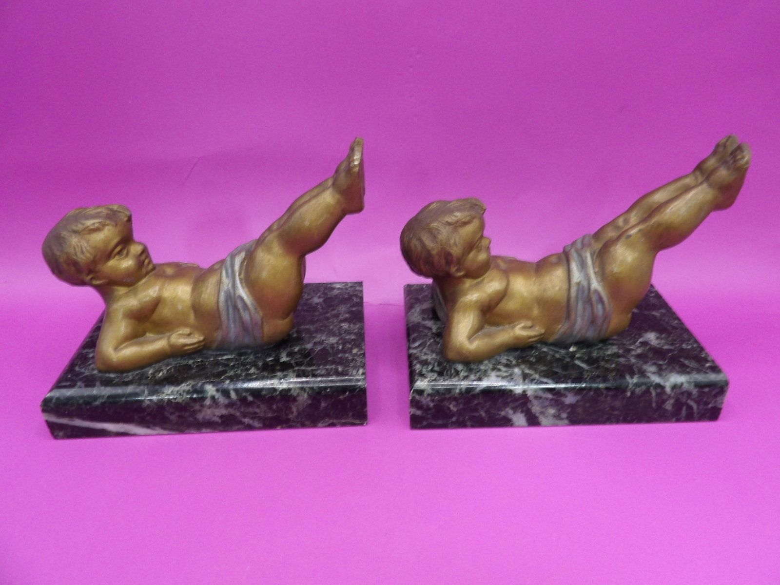 lot of 2 Cherub on marble base bookends: 4.7 inches length. We will inhouse ship items to you very affordable and efficient. Select self-arrange shipping.