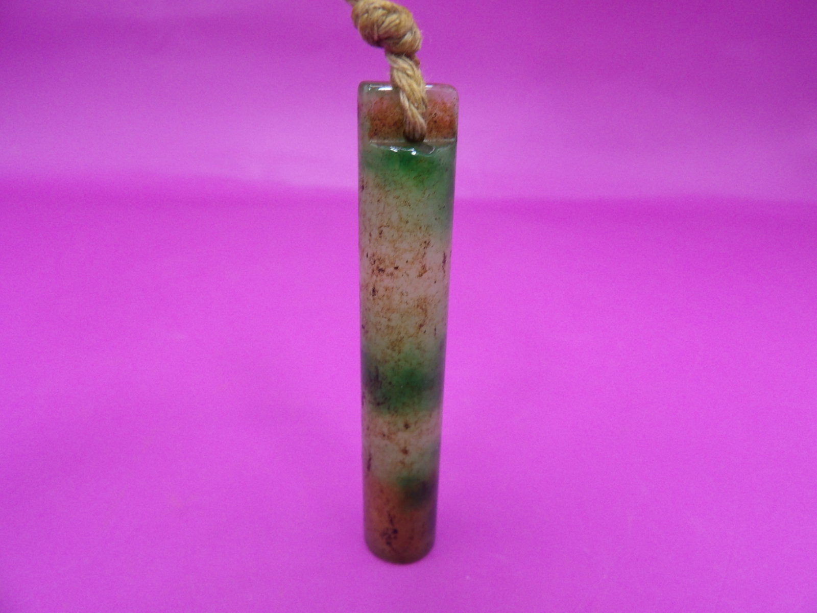 Chinese jadeite jade carved tube shaped pendant: 2.5 inches height. 13 grams. We will inhouse ship items to you very affordable and efficient. Select self-arrange shipping.