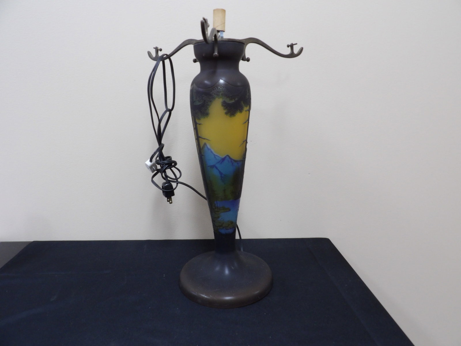 antique Art Nouveau cameo glass landscape table lamp signed Galle: 19 inches height. We will inhouse ship items to you very affordable and efficient. Select self-arrange shipping.