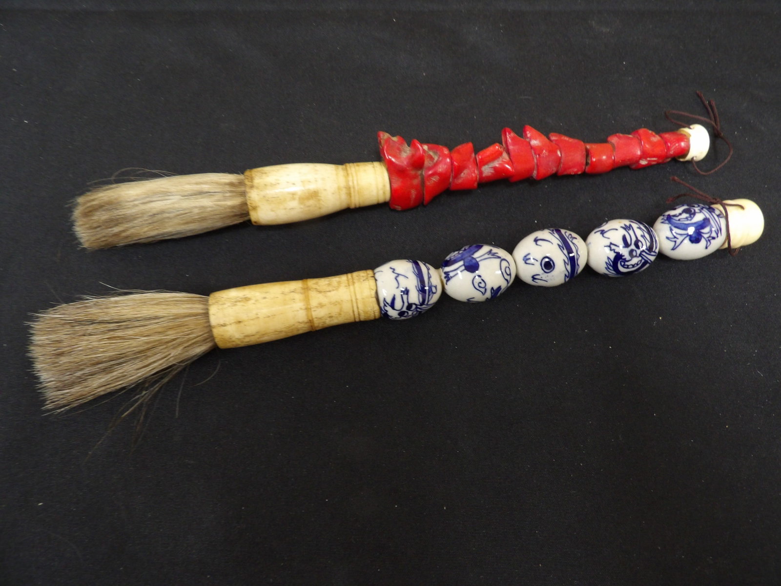lot of 2 Chinese old brushes with coral and porcelain handles: 12 inches length. We will inhouse ship items to you very affordable and efficient. Select self-arrange shipping.