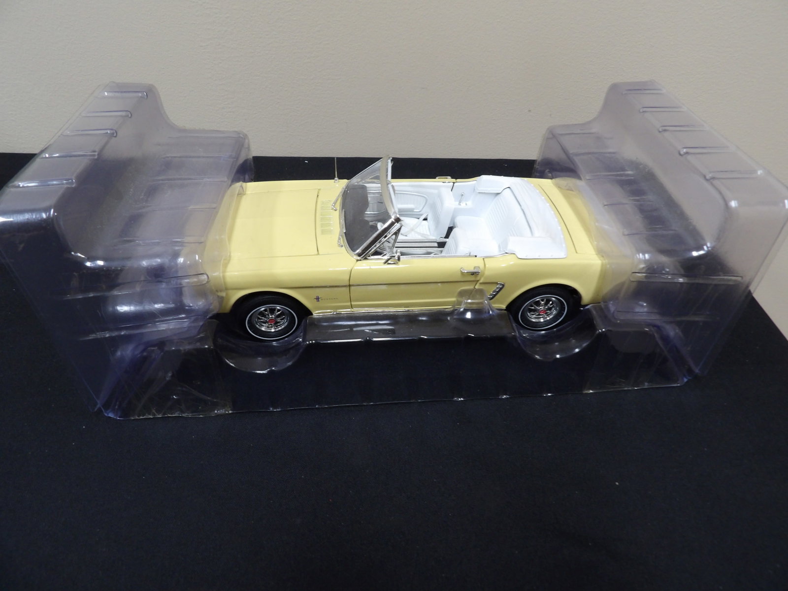 1:18 1965 yellow Mustang Convertible diecast model: 10 inches length.