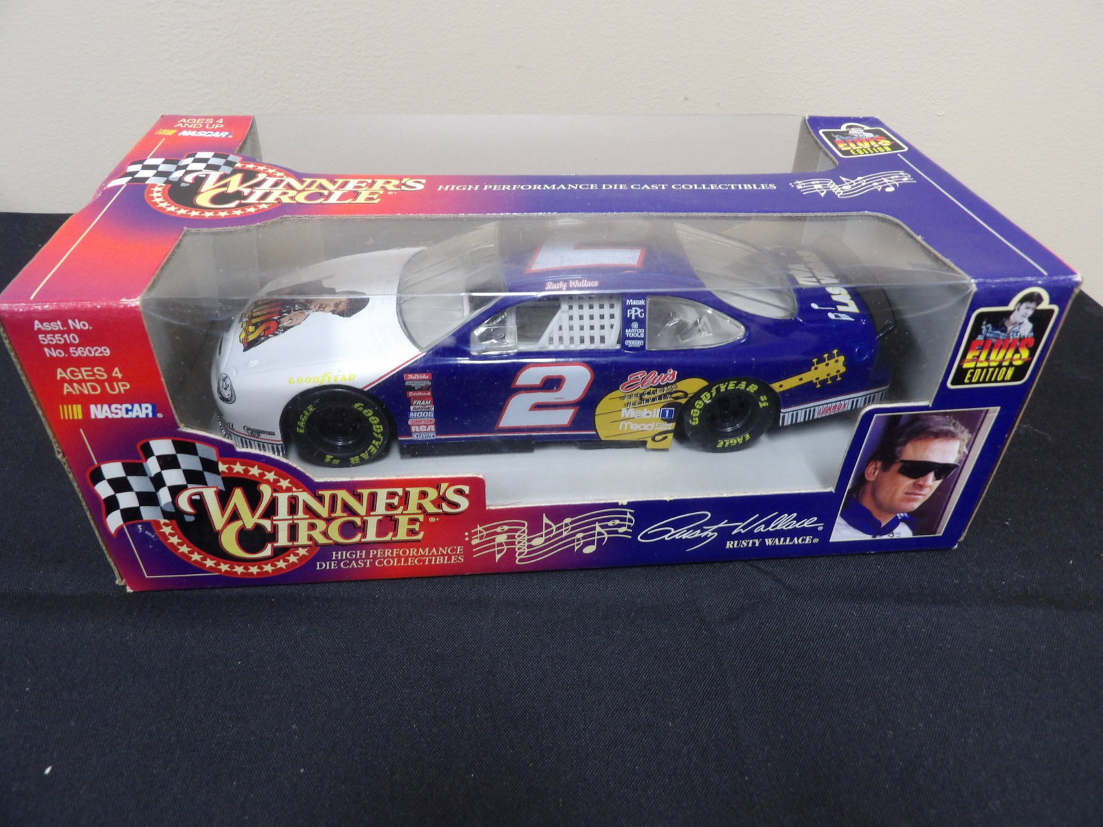 Winner's Circle Rusty Wallace #2 Elvis edition 1:24 die-cast Nascar car: 10 inches length box. We will inhouse ship items to you very affordable and efficient. Select self-arrange shipping.