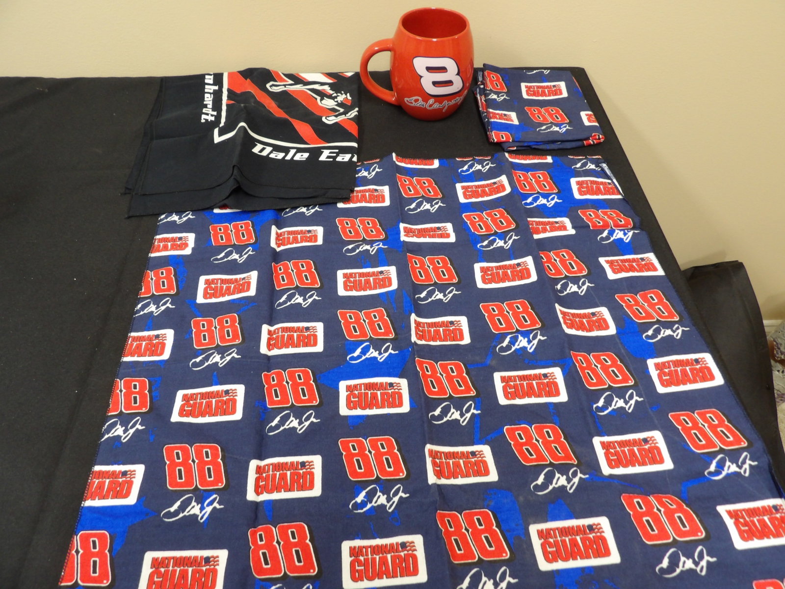 Lot of 4 Nascar Dale Earnhardt porcelain mug and 3 fabric handkerchief: Handkerchief is 20 x 20 inches. We will inhouse ship items to you very affordable and efficient. Select self-arrange shipping.