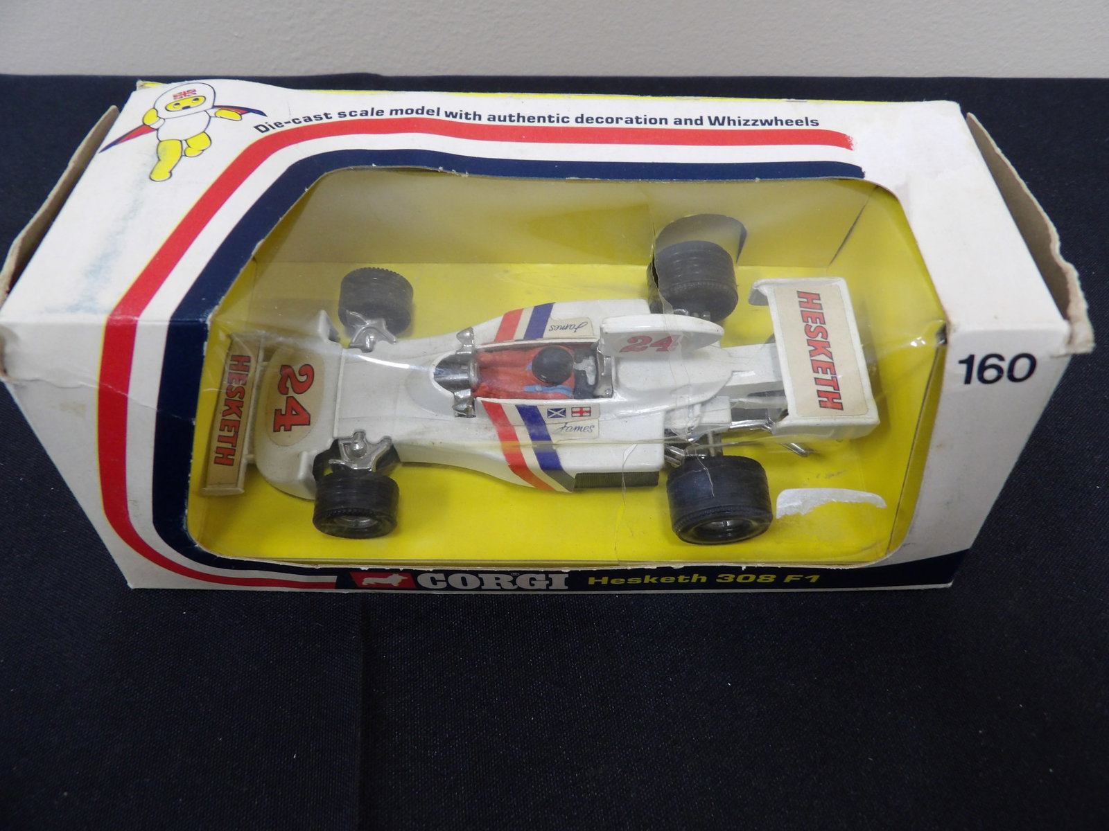 Corgi Hesketh 308 formula 1 racing car made in Gt Britain in original box: 5 inches length scale car in 6 inches length box. Box has tears. We will inhouse ship items to you very affordable and efficient. Select self-arrange shipping.