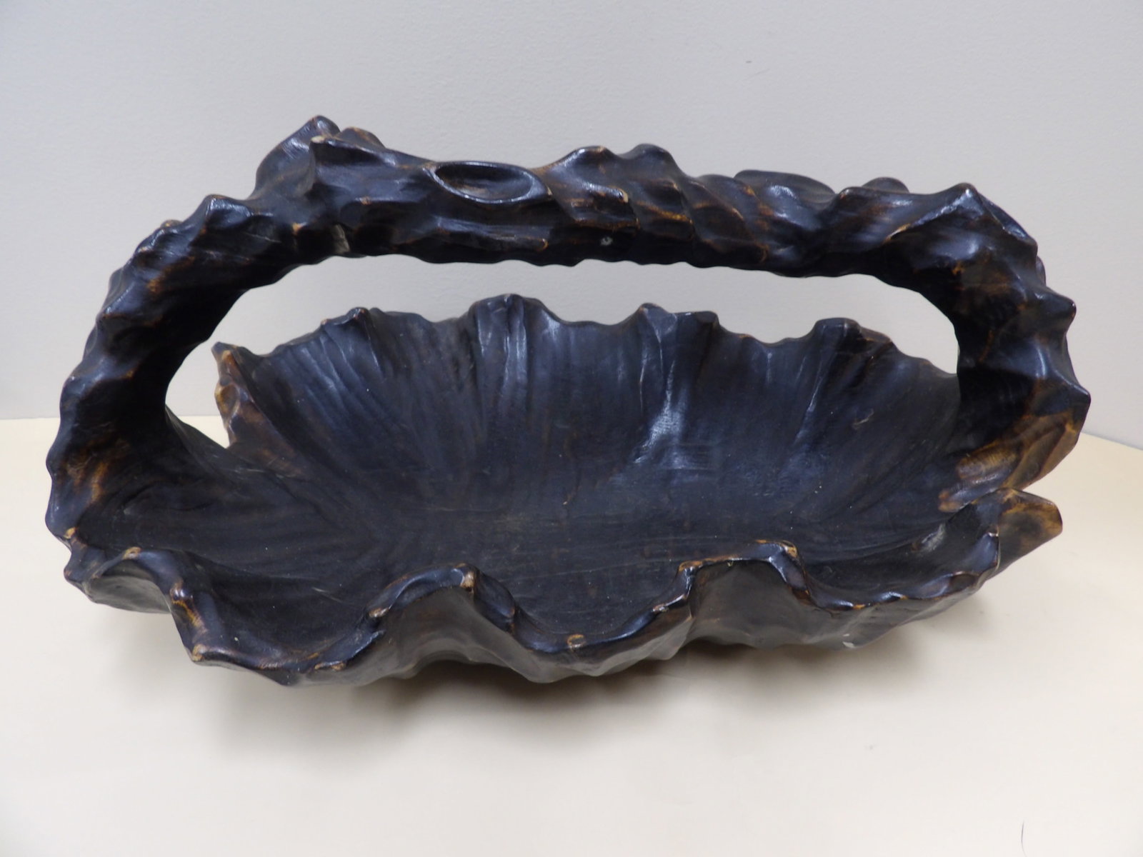 Japanese Meiji period hand carved large wooden ikebana basket with handle: 18 inches length. We will inhouse ship items to you very affordable and efficient. Select self-arrange shipping.