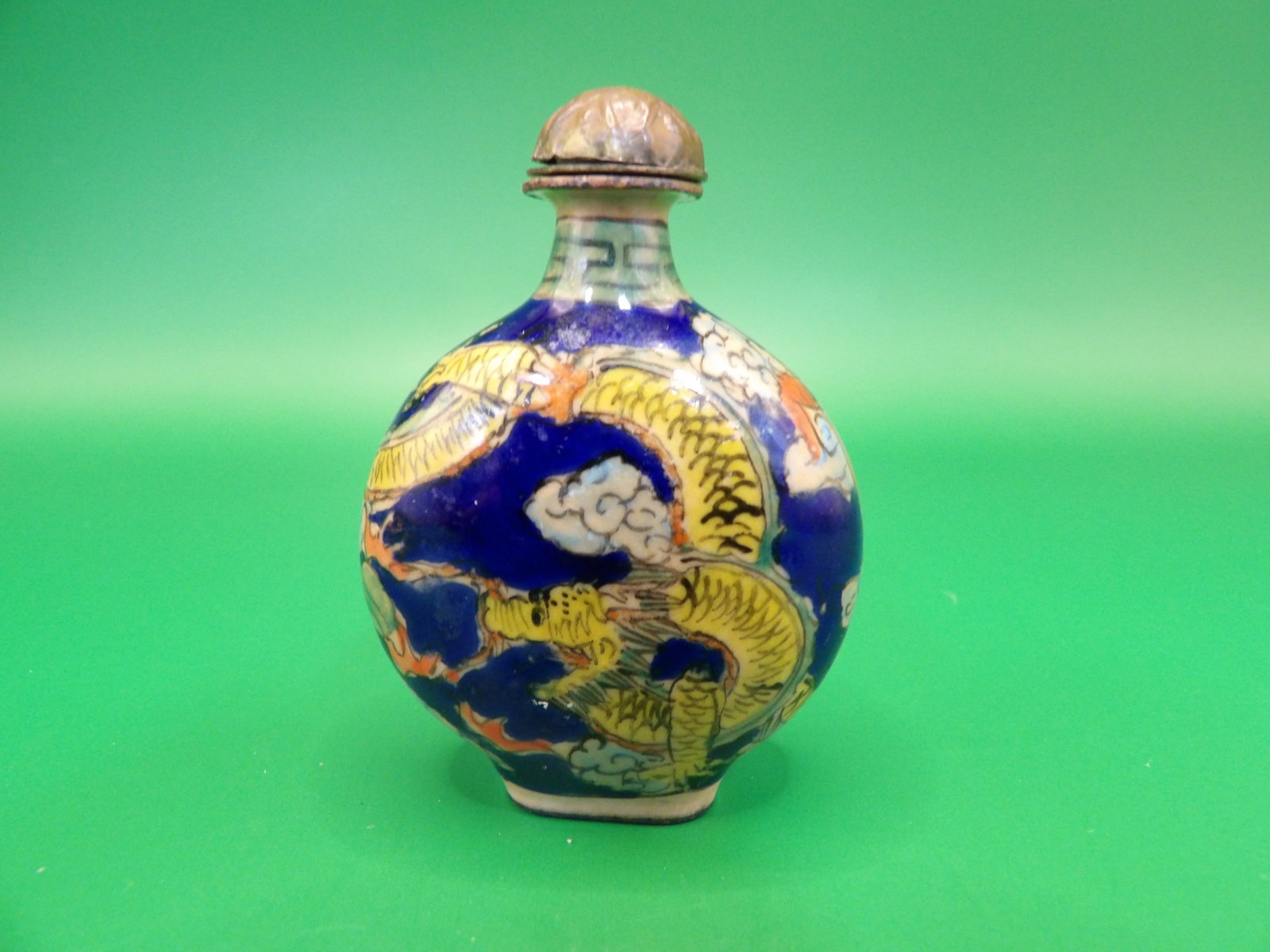 Chinese copper enamel dragon snuff bottle: 1.8 inches height.