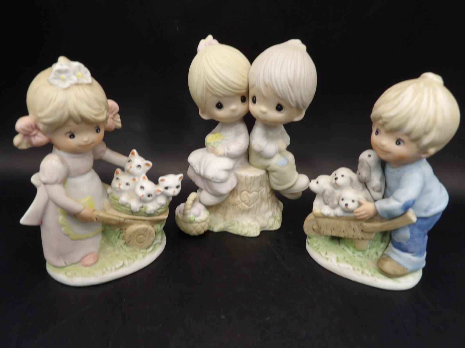 Lot of 3 vintage porcelain figurines with markings: Tallest one is 4.8 inches height. We will inhouse ship items to you very affordable and efficient. Select self-arrange shipping.