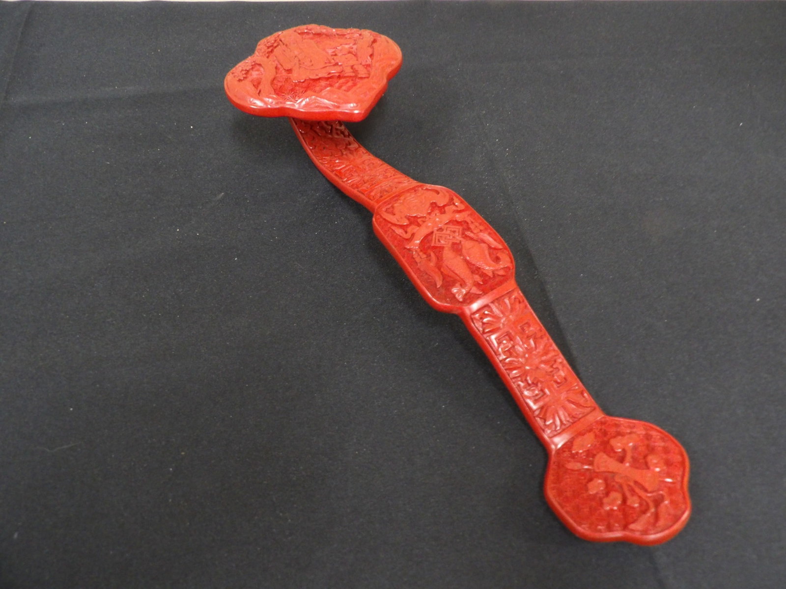 Gorgeous Chinese cinnabar scepter fine details: 13.8 inches length. We will inhouse ship items to you very affordable and efficient. Select self-arrange shipping.