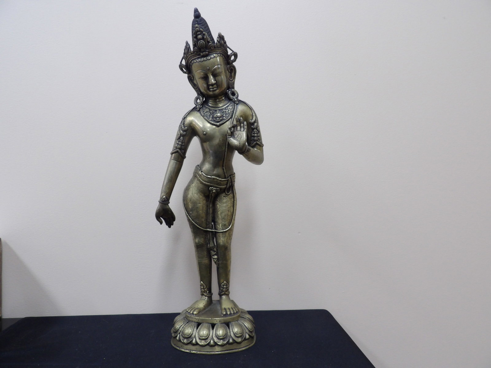 22 inches height Southeast Asian bronze statue of a Bodhisattva standing on lotus pedestal: Approx. 22 inches height. We will inhouse ship items to you very affordable and efficient. Select self-arrange shipping.