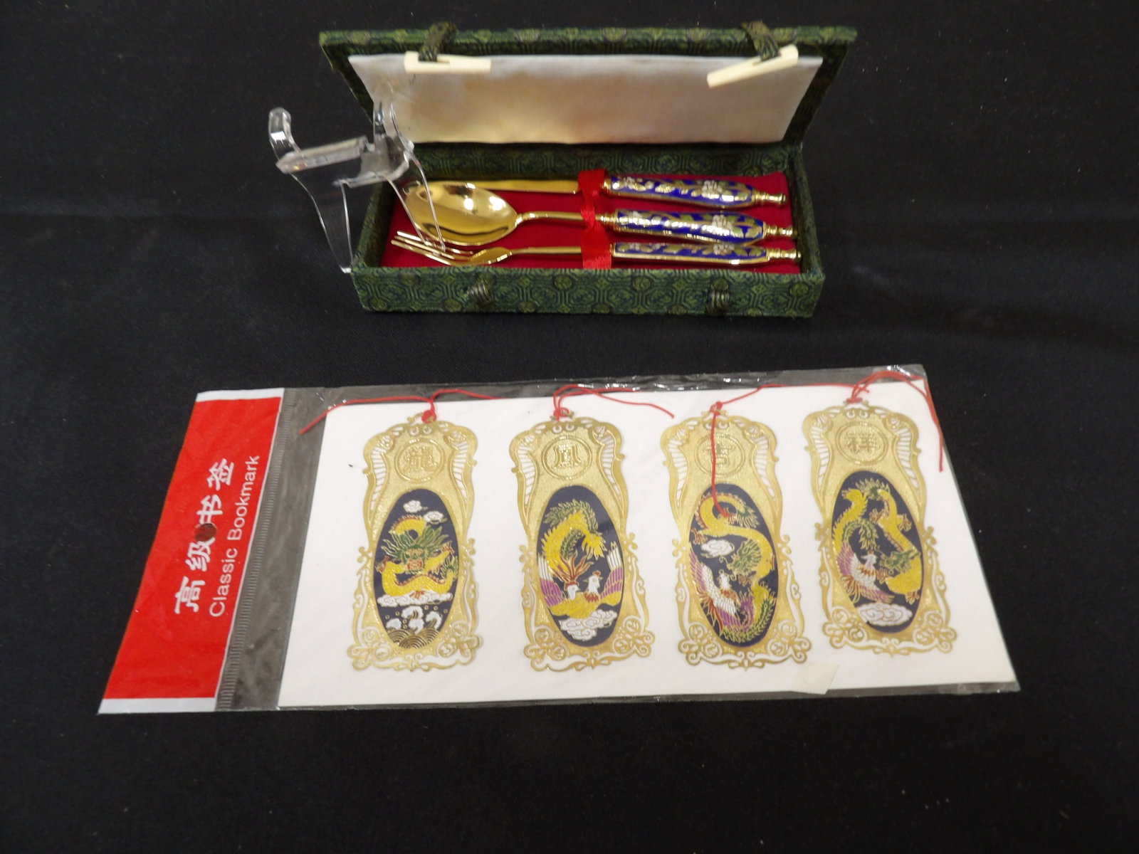 Chinese cloisonne enamel bookmarks and utensil set (1 of 5)