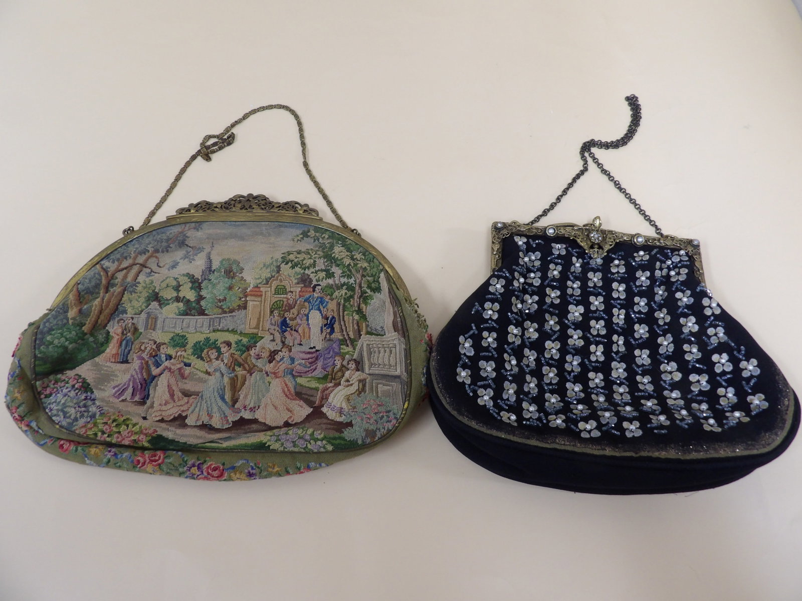 lot of 2 antique petit point embroidered and vintage Italian beaded evening purses bags (1 of 9)