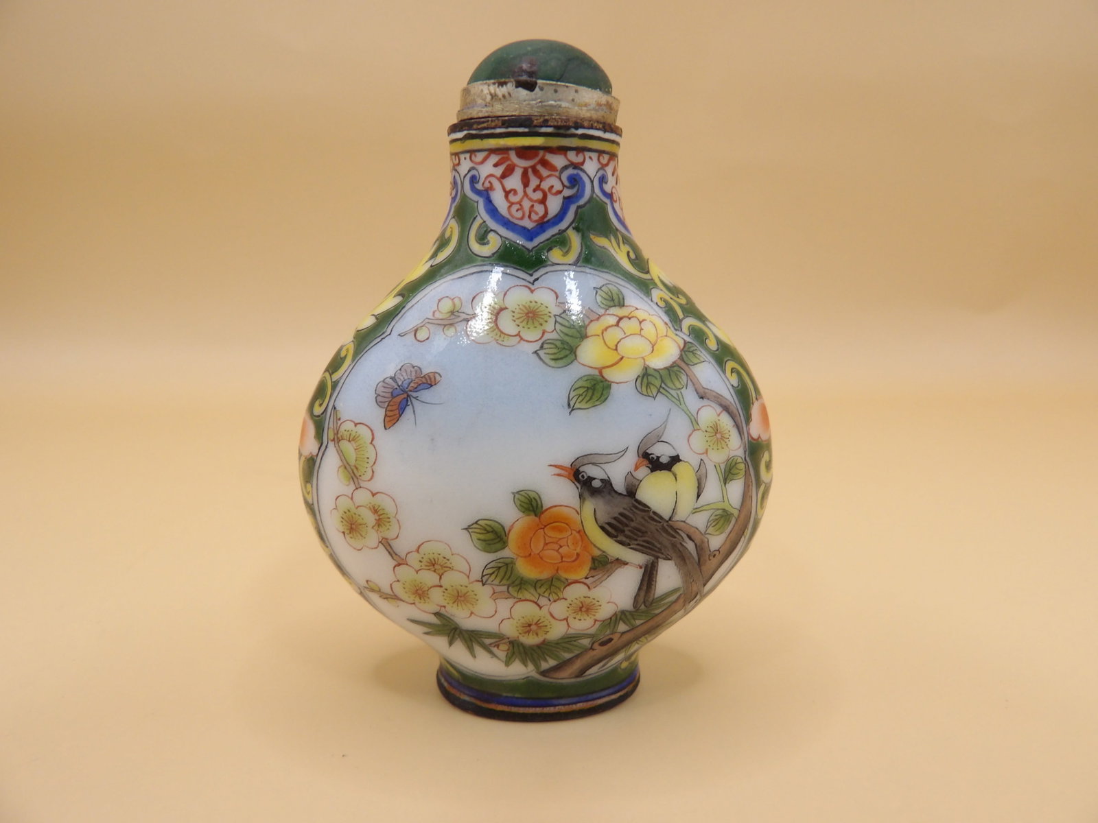 antique Chinese copper enamel snuff bottle with Qing dynasty Qianlong mark (1 of 7)