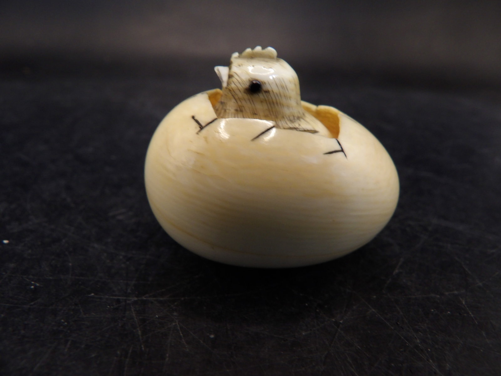 rare antique Japanese bone netsuke of a chick hatching from an egg signed (1 of 6)