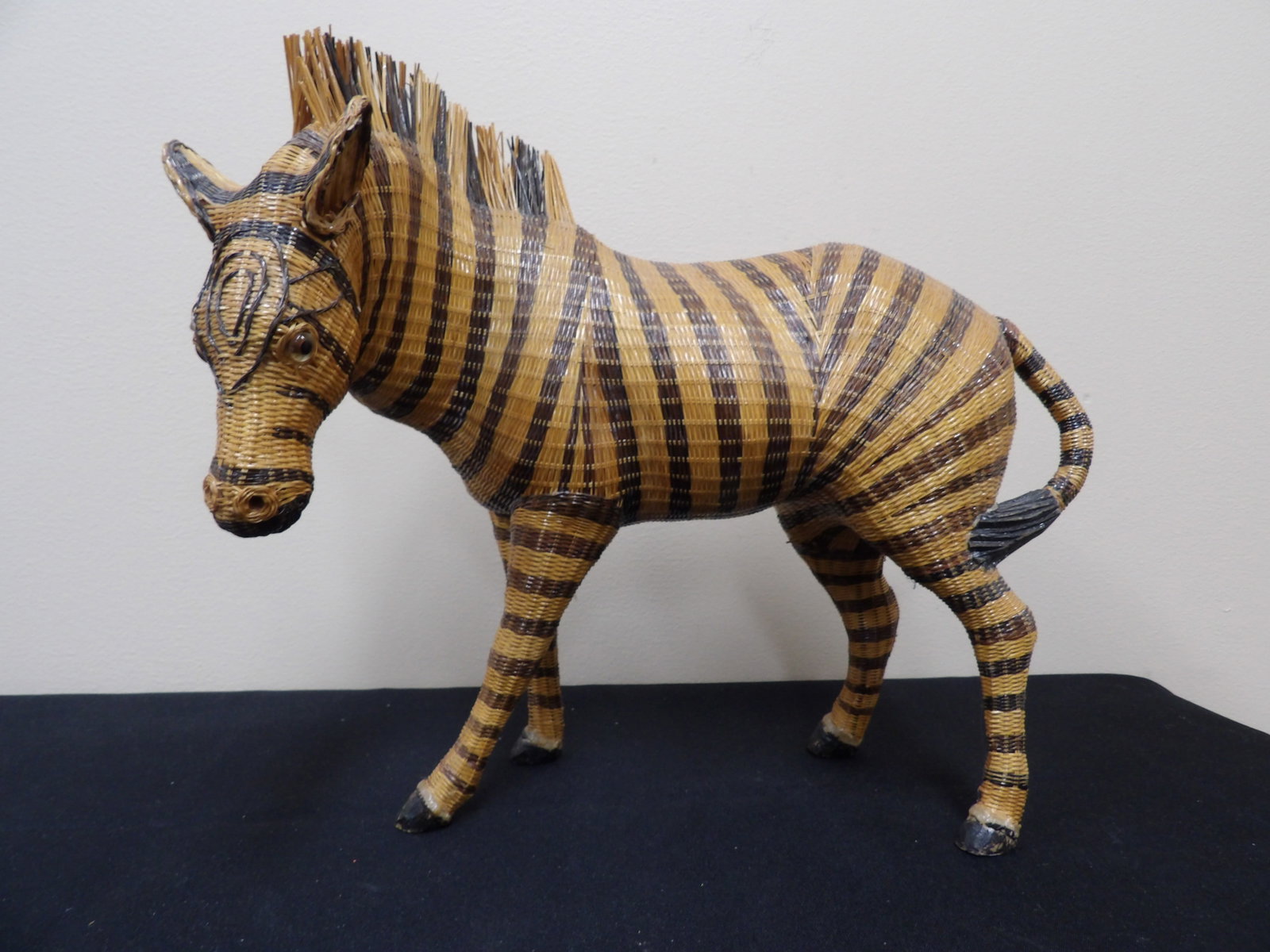 vintage wicker and reed Zebra sculpture