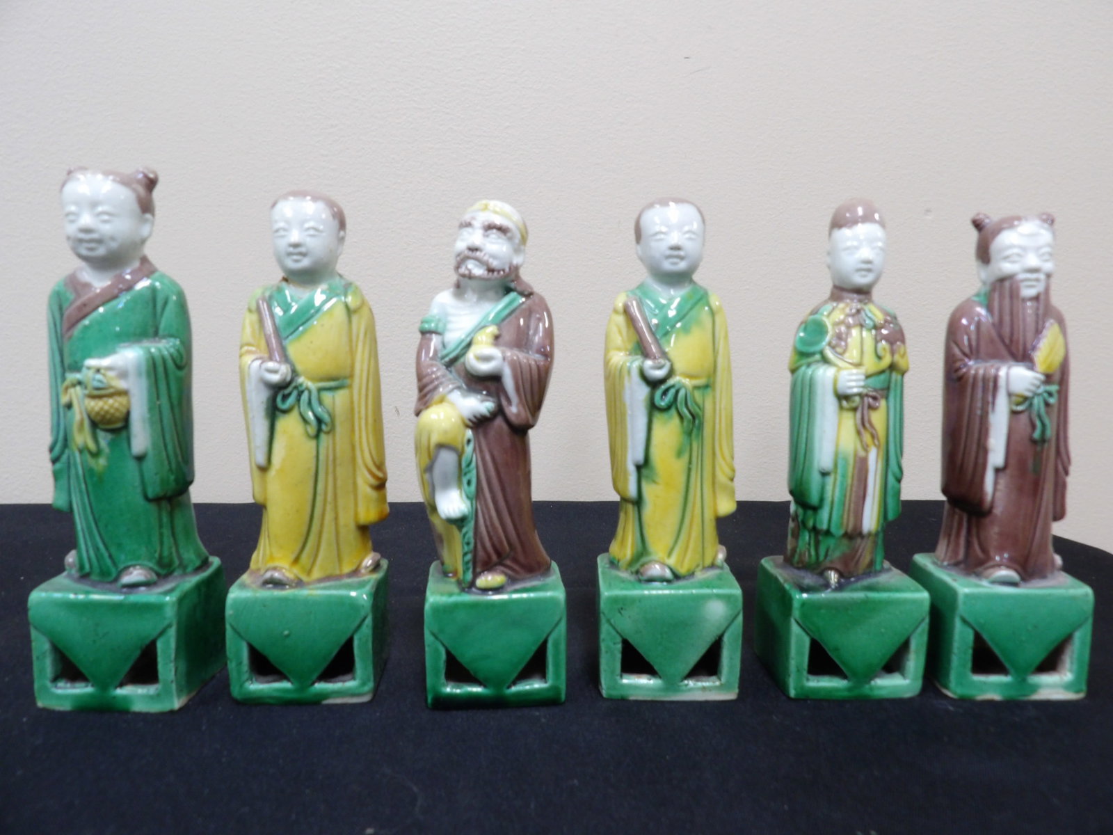 lot of 6 antique Chinese Sancai glazed ceramic immortal figurines (1 of 10)