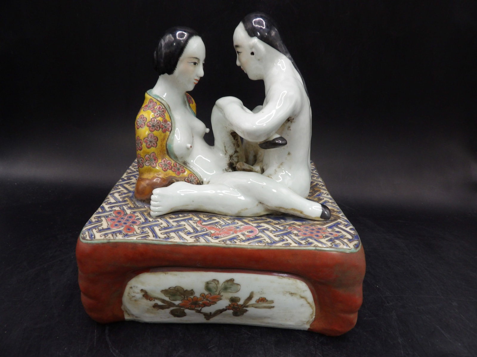 Chinese porcelain erotica statue with maker's mark on the bottom: 6 inches height.