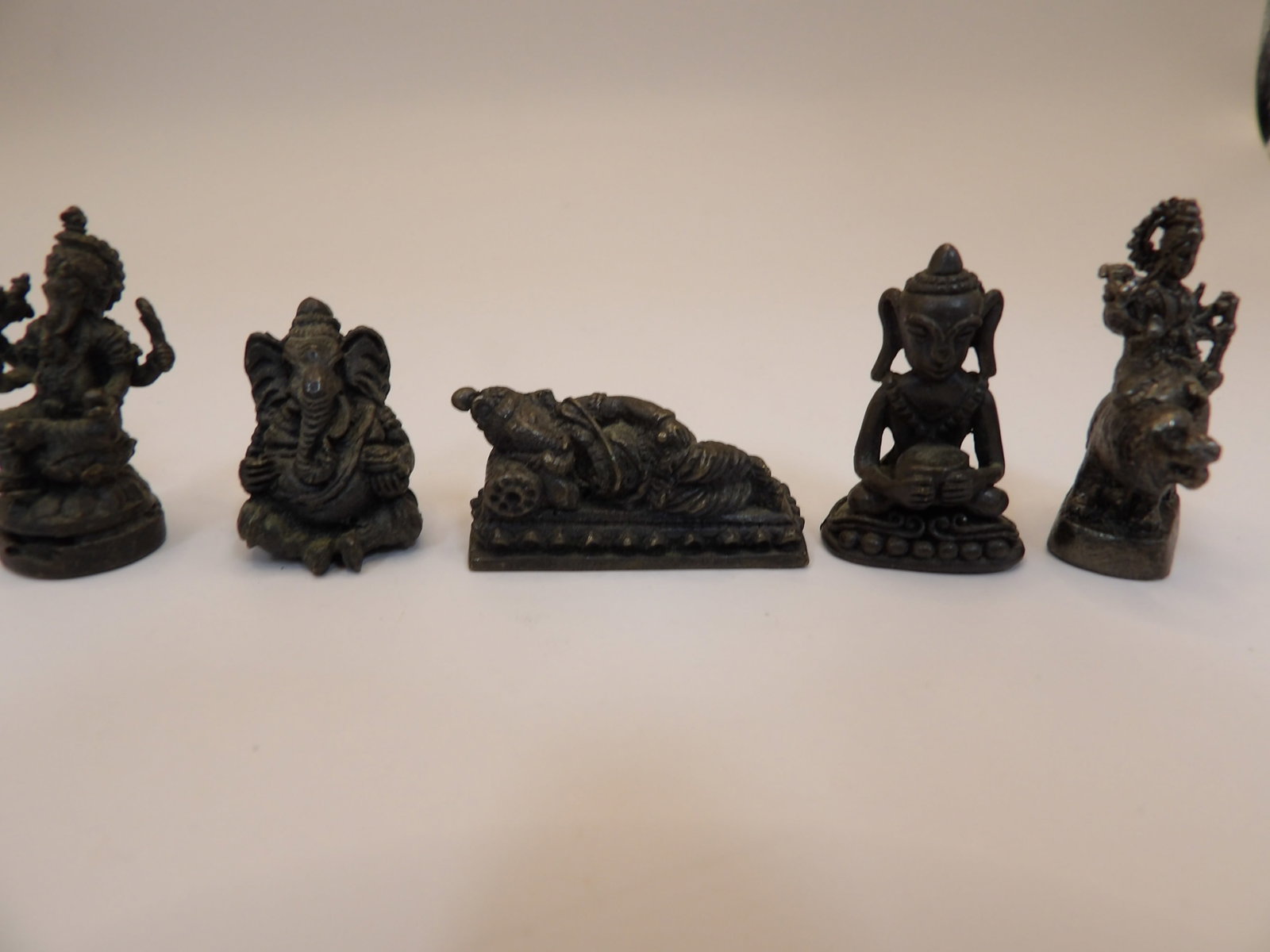 estate lot of 5 miniature brass/bronze Asian deity figurines collection