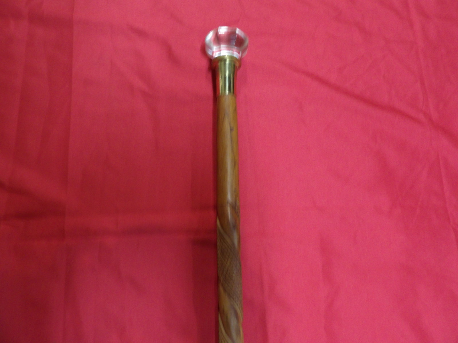 antique crystal door knot handle fine carved wooden walking stick cane: Over 36 inches length.