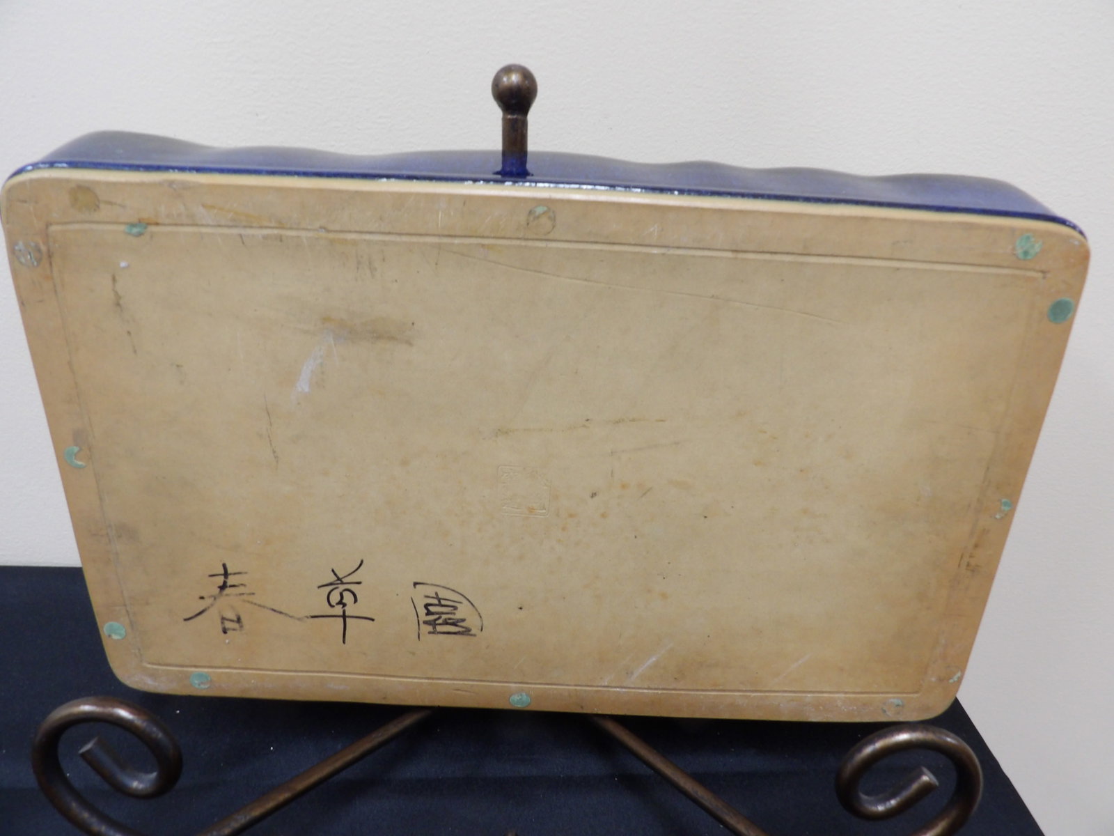 Asian turquoise glazed rectangular porcelain casserole large serving dish - 2