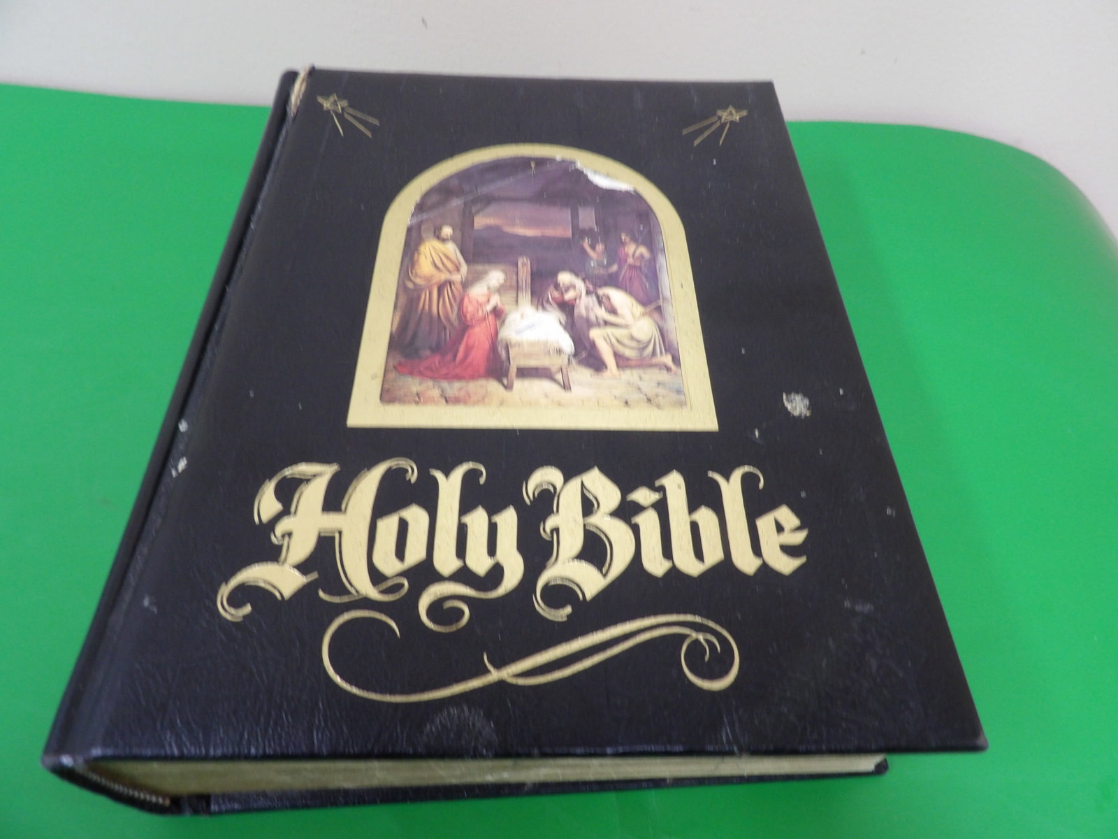 black-bound Holy Bible, King James Version, Analytical edition: Size is approx 8.8 x 11.3 x 3 inches.