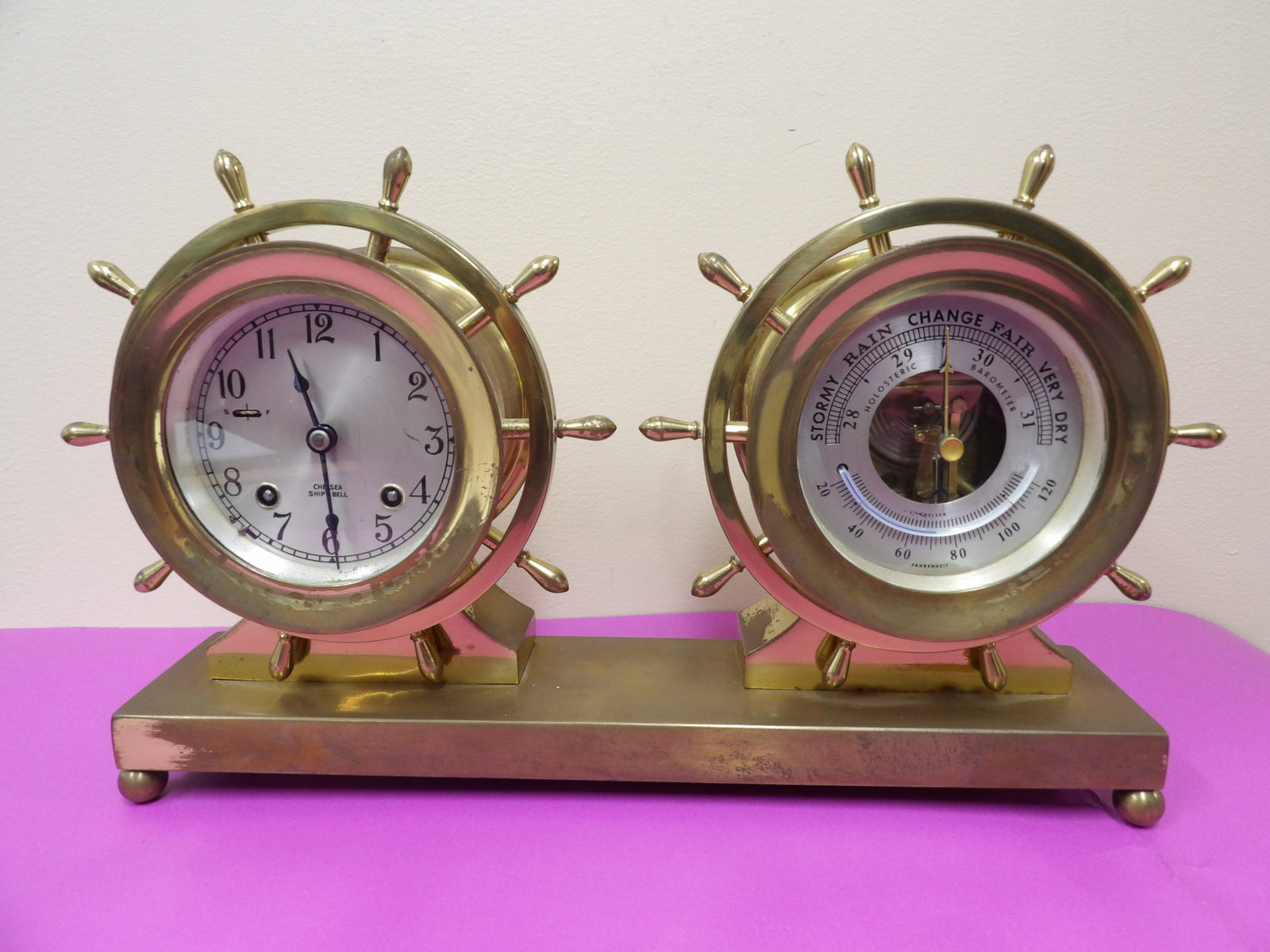 Chelsea ship bell clock barometer and temp fully functional: Fully functional including chimes. 15.3 inches length. We will inhouse ship items to you very affordable and efficient. Select self-arrange shipping.