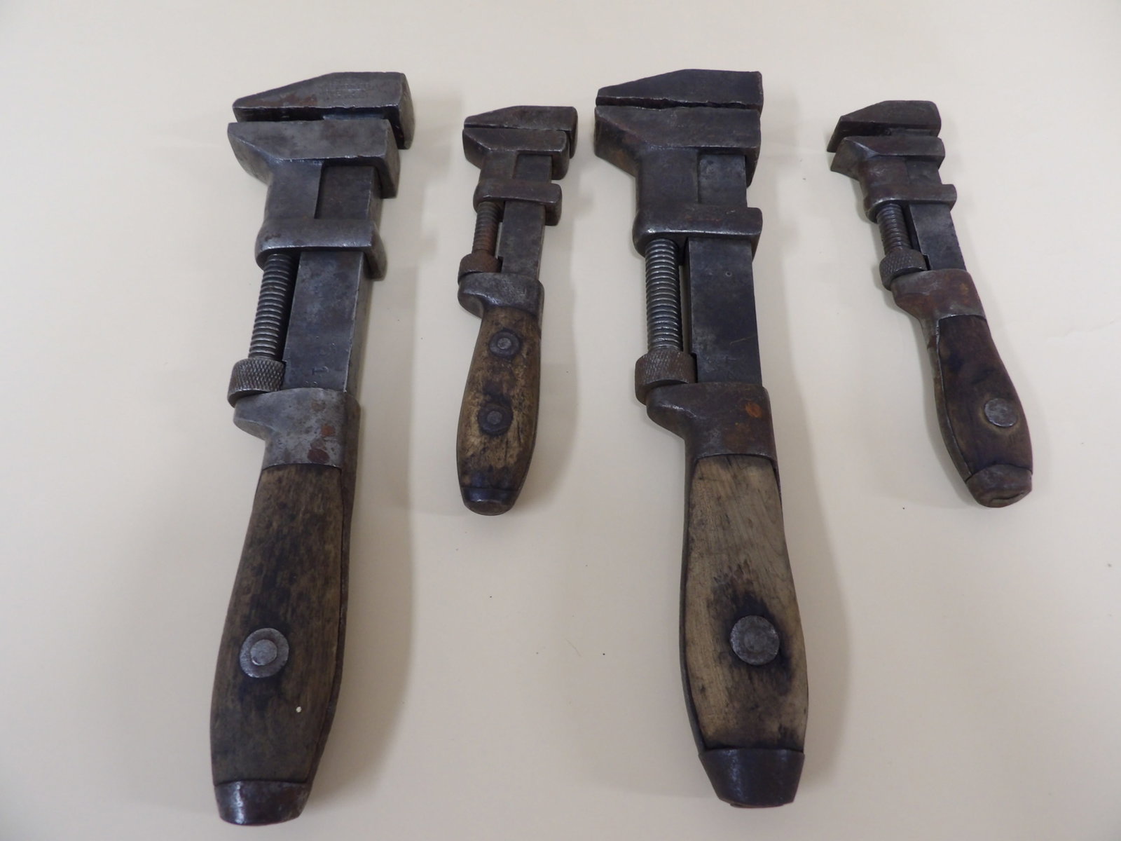 estate lot of 4 antique wrenches: The longest one is 10.2 inches. Some have maker's mark. We will inhouse ship items to you very affordable and efficient. Select self-arrange shipping.