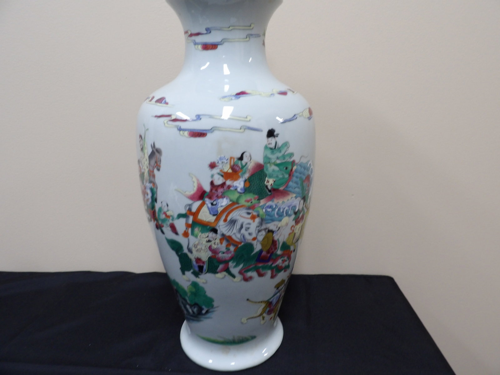 Large hand painted Chinese porcelain vase with celebration scene: 18.5 inches height. We will inhouse ship items to you very affordable and efficient. Select self-arrange shipping.