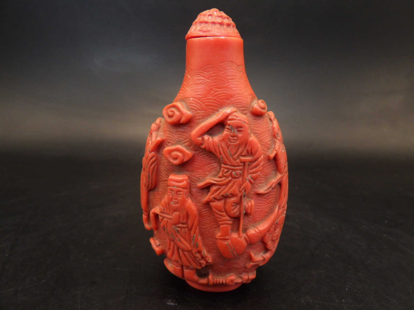 Chinese snuff bottle with 8 immortals: 2.5 inches height.