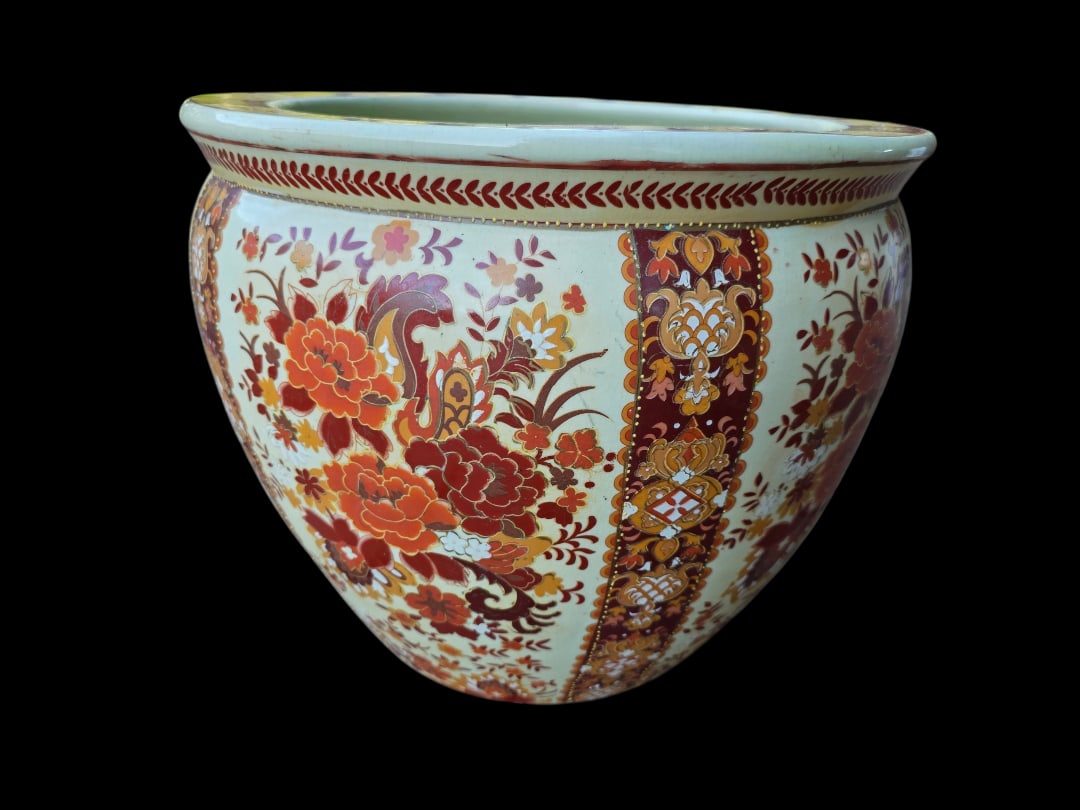 Chinese floral pattern large porcelain fish bowl pot or jardinieres: Size is 14.3 x 14.3 x 11.7 inches. We will inhouse ship items to you very affordable and efficient. Select self-arrange shipping.