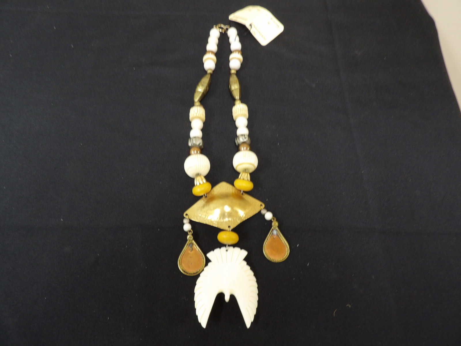 custom made long necklace with carved dove pendant - No Export: 20 inches long necklace with 5.5 inches long pendant. Made with multiple different material. No international shipping.