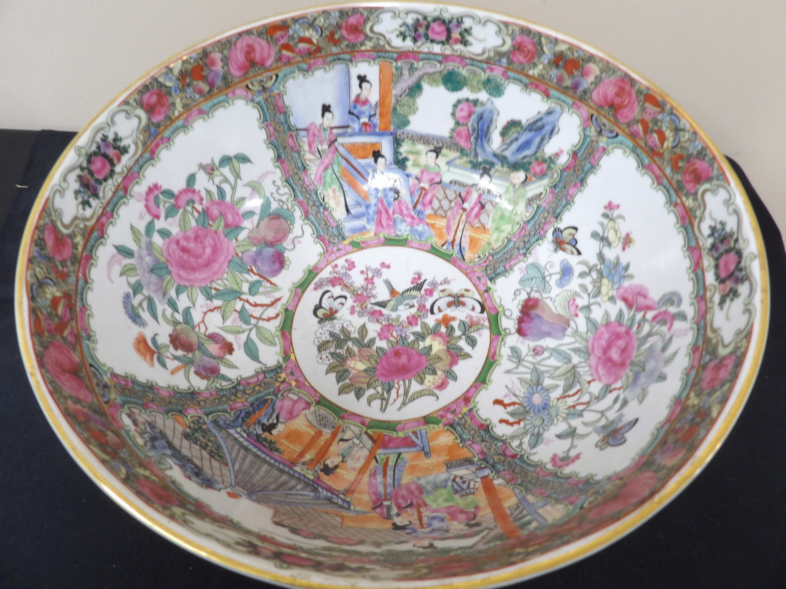 extra large Chinese famille rose porcelain punch bowl with Qing dynasty Qianlong mark (1 of 11)