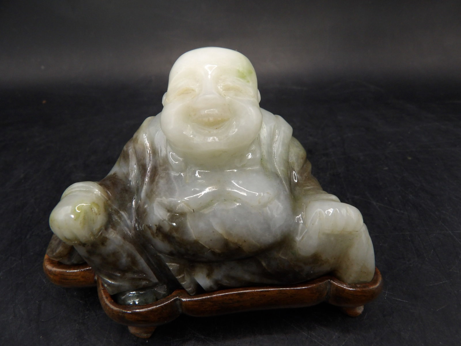 fine carved Chinese jade buddha statue with custom wood base (1 of 4)