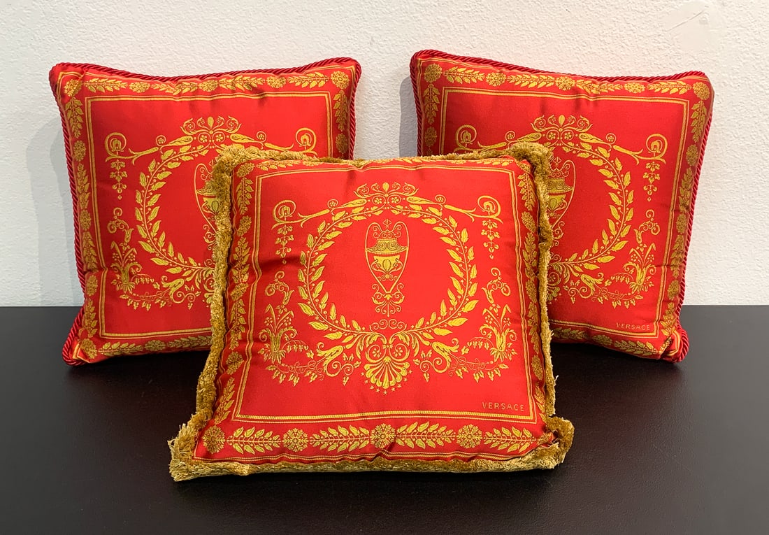 Three Versace Red And Gold Silk Pillows (1 of 6)