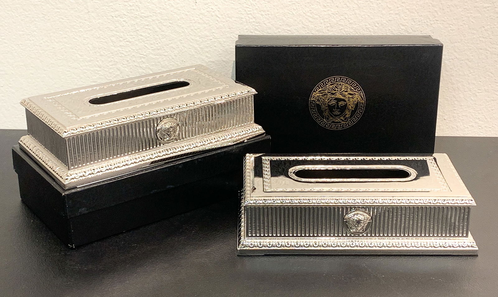 Pair Versace Home Silver Tone Tissue Boxes (1 of 5)