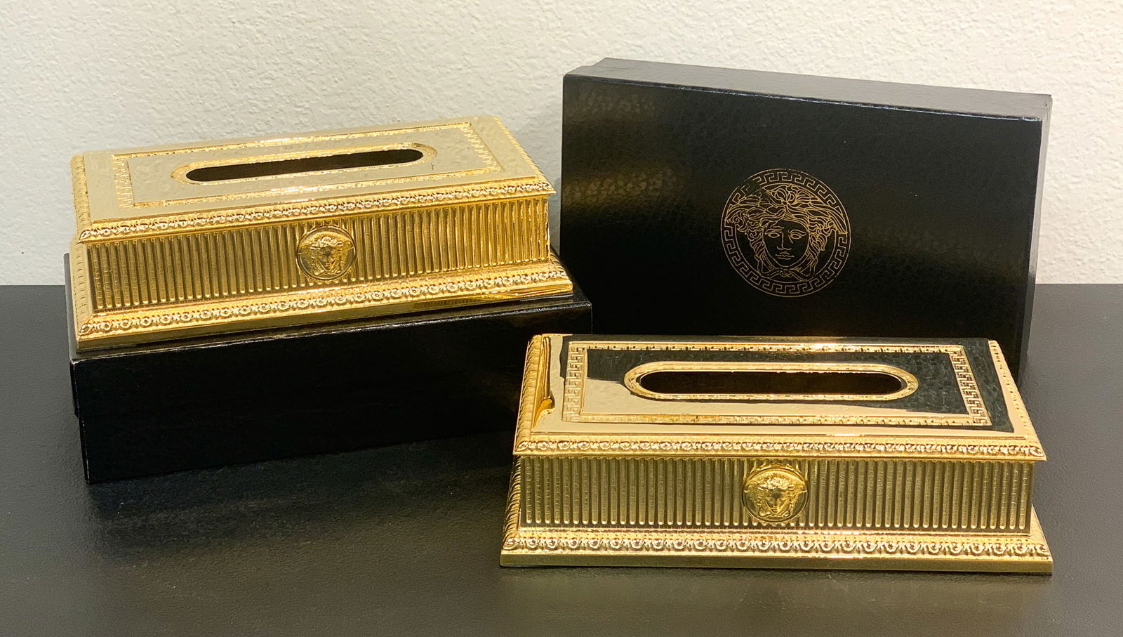 Pair Versace Home Gold Tone Tissue Boxes (1 of 5)