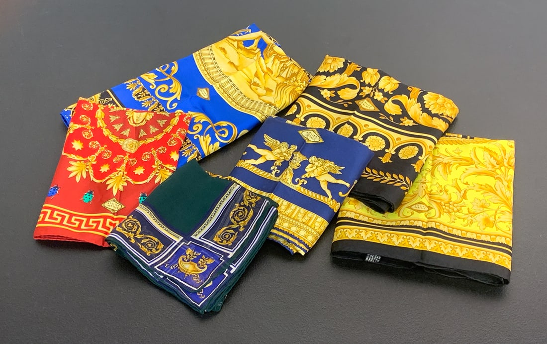 Six Vintage Versace Silk Scarves (1 of 9)