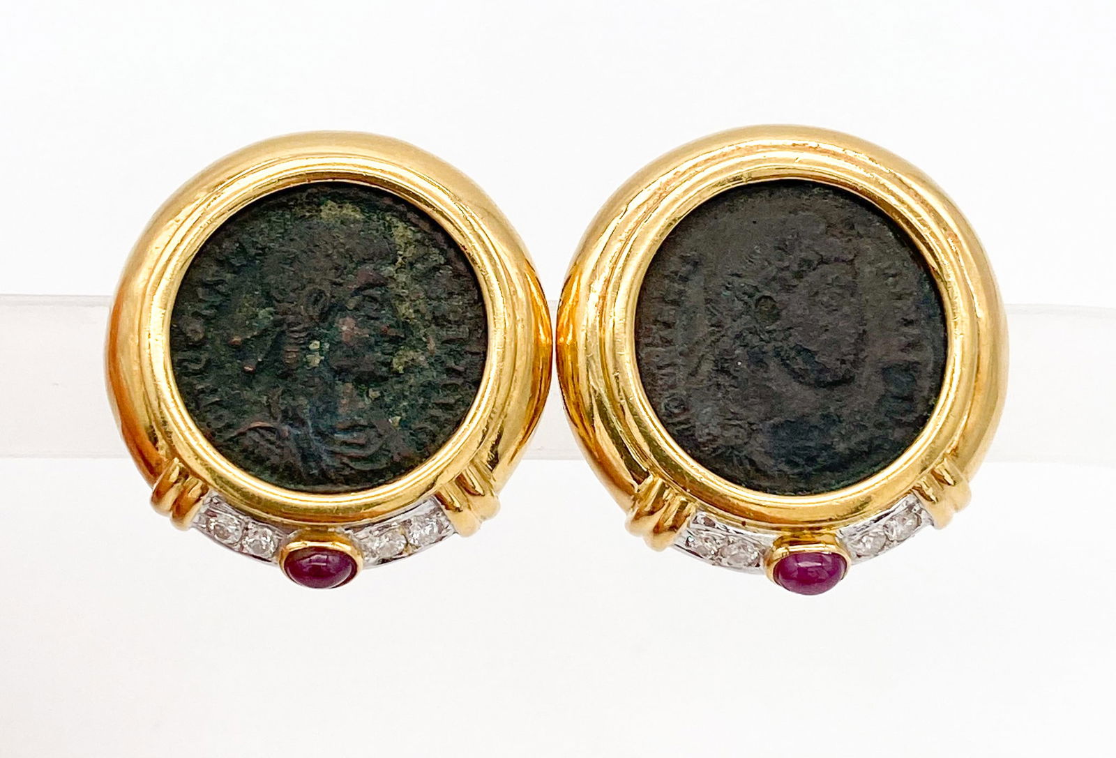 Ancient Coin, Diamond, Ruby And 18k Earrings (1 of 4)